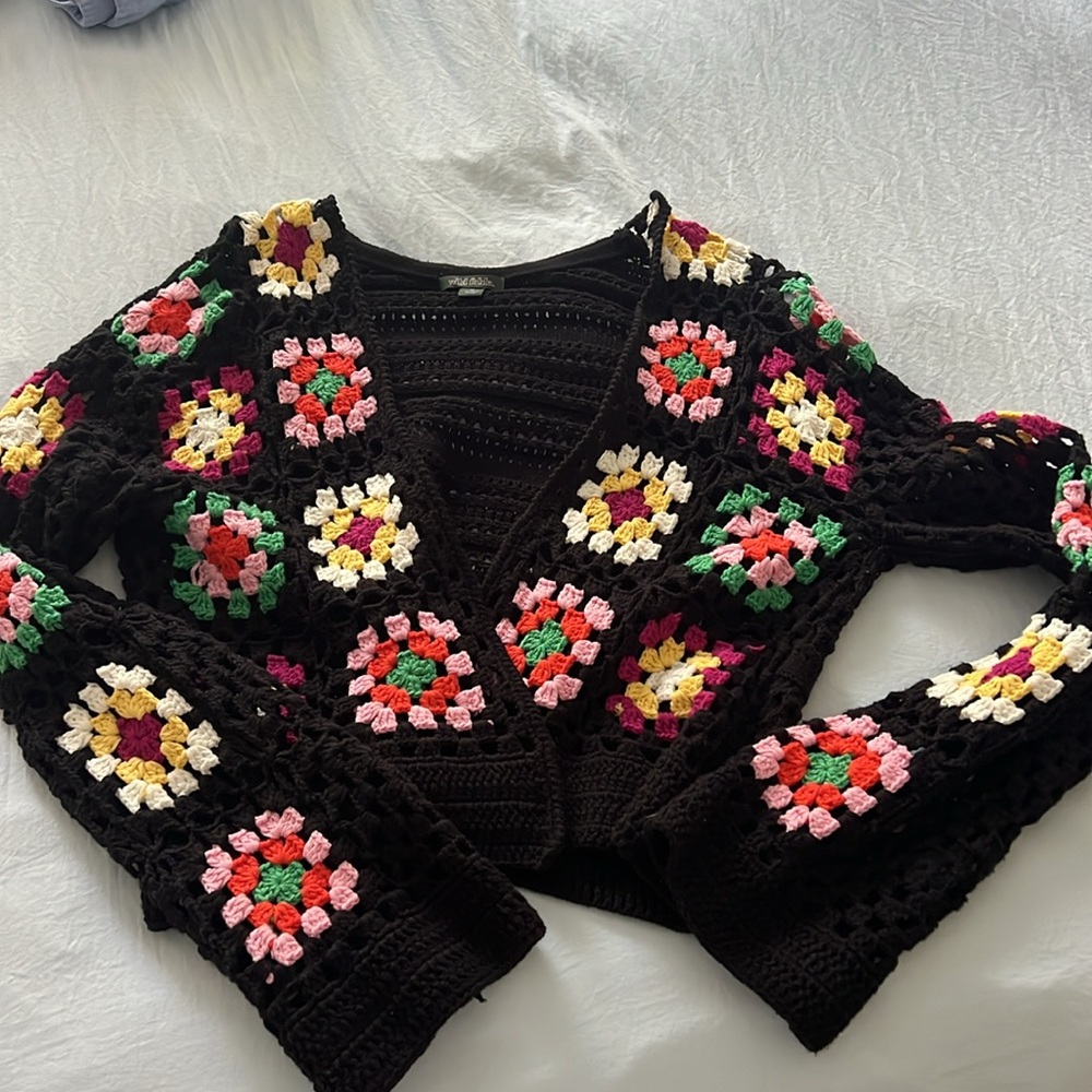 Wild Fable Crocheted Flower Cardigan